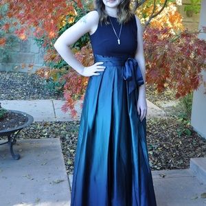 Blue and green gradient prom dress